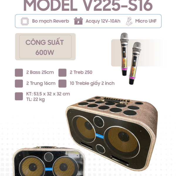 Loa Xách Tay VinhPro V-225S16, Công suất lớn lên đến 600W [BH 12 Tháng]