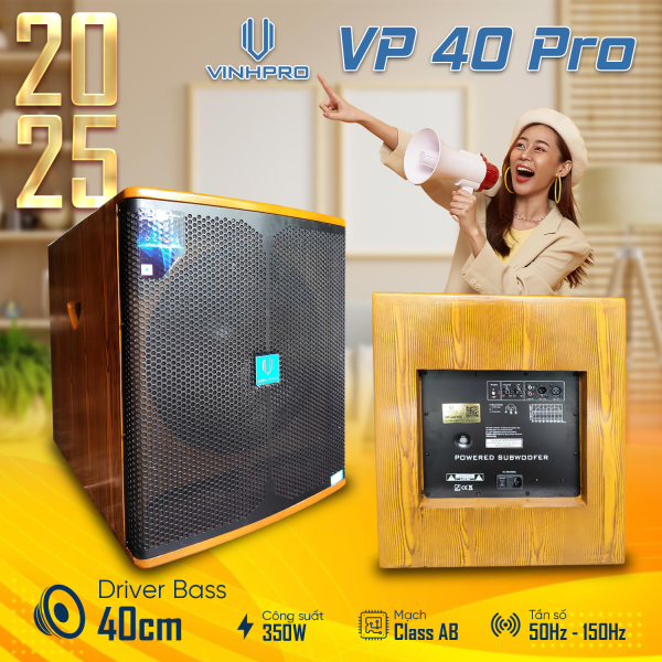 Loa trầm, Loa Sub Điện chính hãng Vinhpro VP40Pro (Gold) dải tần rộng, chất âm hay - Bảo hành 12 tháng