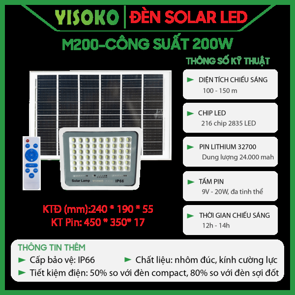 Đèn Năng lượng mặt trời Yisoko M100, 200W, 300W, 400W