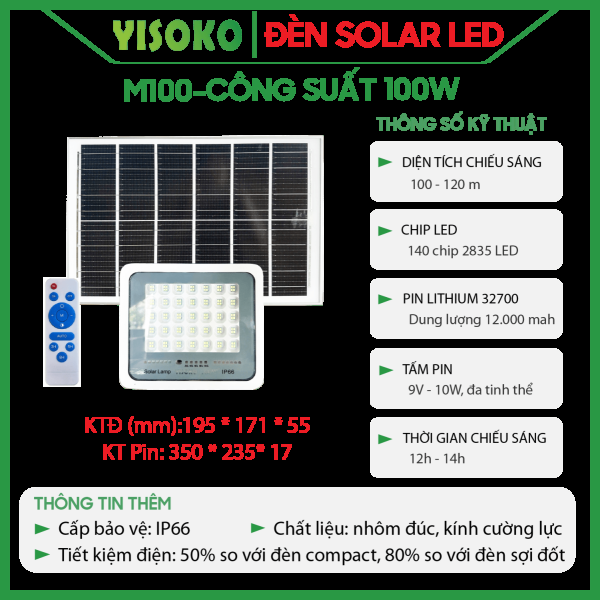 Đèn Năng lượng mặt trời Yisoko M100, 200W, 300W, 400W
