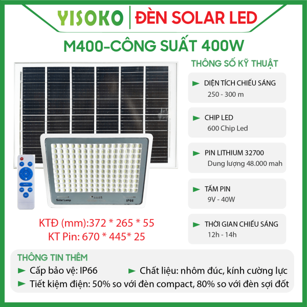 Đèn Năng lượng mặt trời Yisoko M100, 200W, 300W, 400W