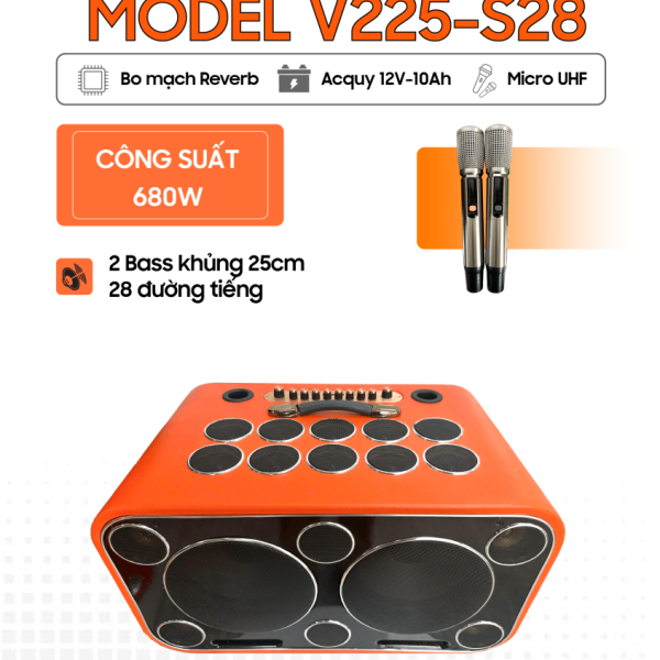 Loa Xách Tay VinhPro V225-S28, Công suất lên đến 600W [BH 12 tháng]