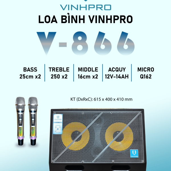 LOA  XÁCH TAY VINH PRO - V866 2 BASS  25CM CÔNG SUẤT 500W
