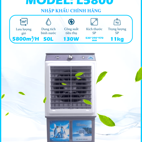 Quạt hơi nước/ Quạt điều hòa Yíoko L5800 (50L) - Tiết kiệm điện năng hiệu quả