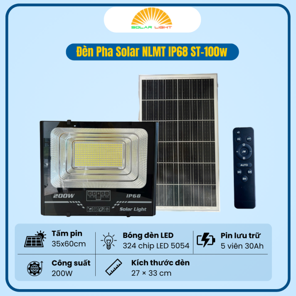 ĐÈN PHA SOLAR LIGHT NLMT IP68 ST-100W (BÁO PIN)