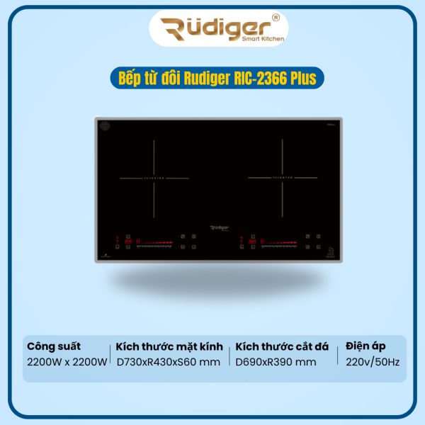 BẾP TỪ ĐÔI RUDIGER RIC-2366 PLUS